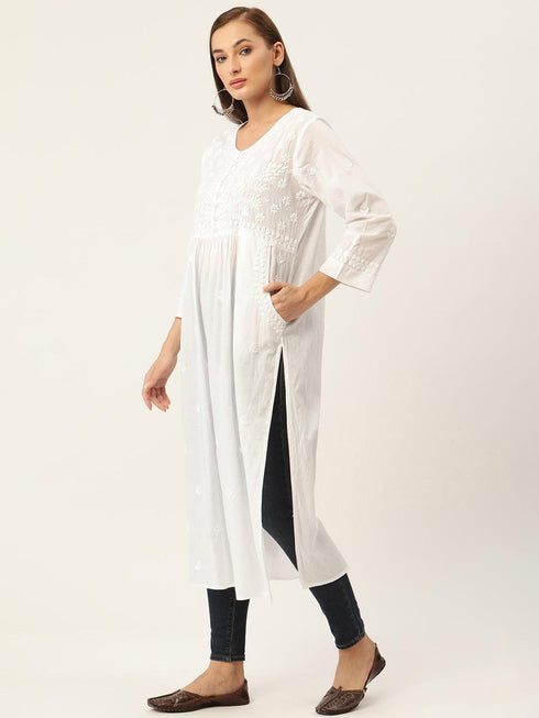 Megha in House of Kari Hand embroidery Chikankari Dress-White